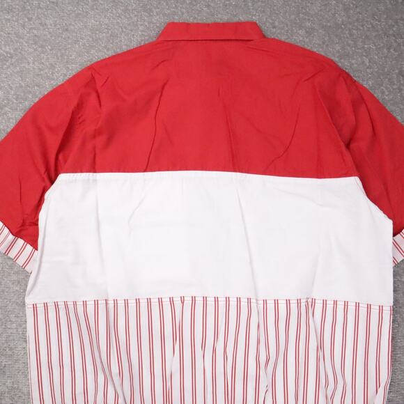 VTG 80s 90s Award Deadstock Large Red White Striped Short Sleeve Collared Shirt - Picture 11 of 11